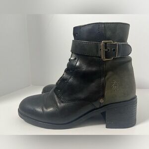 Fly London Dual-Tone Leather Buckle Ankle Boots